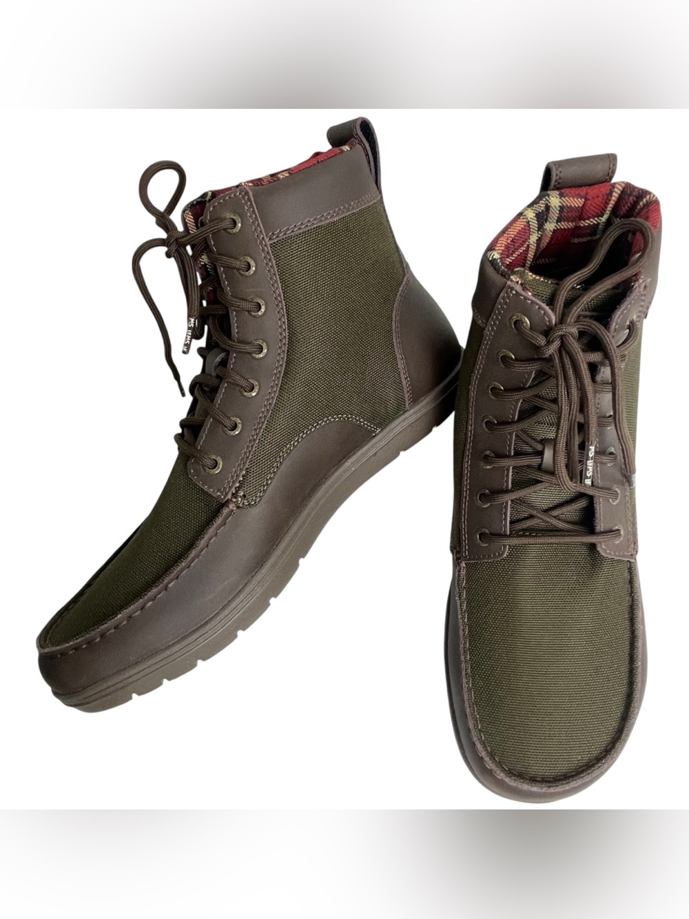 Lems Unisex Boulder Boots Brown Nylon Red Plaid Lining Size Men's 11.5 Women 13